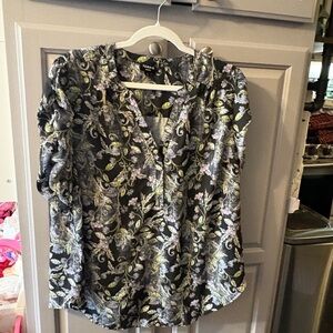 Torrid Black and Green Floral Blouse